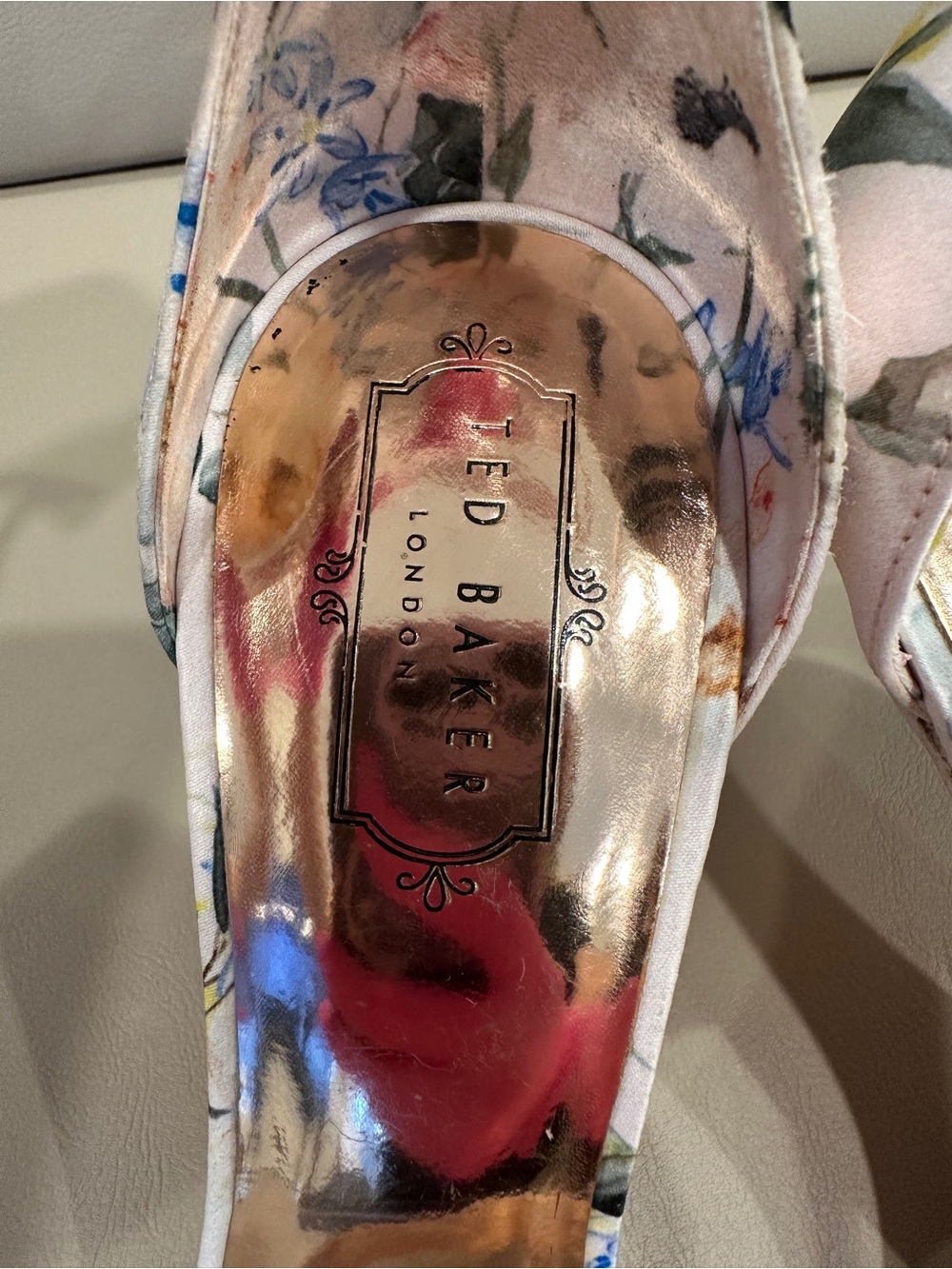 Ted Baker Floral Ankle-Strap Heels in Pink and Blue - Picture 4 of 10